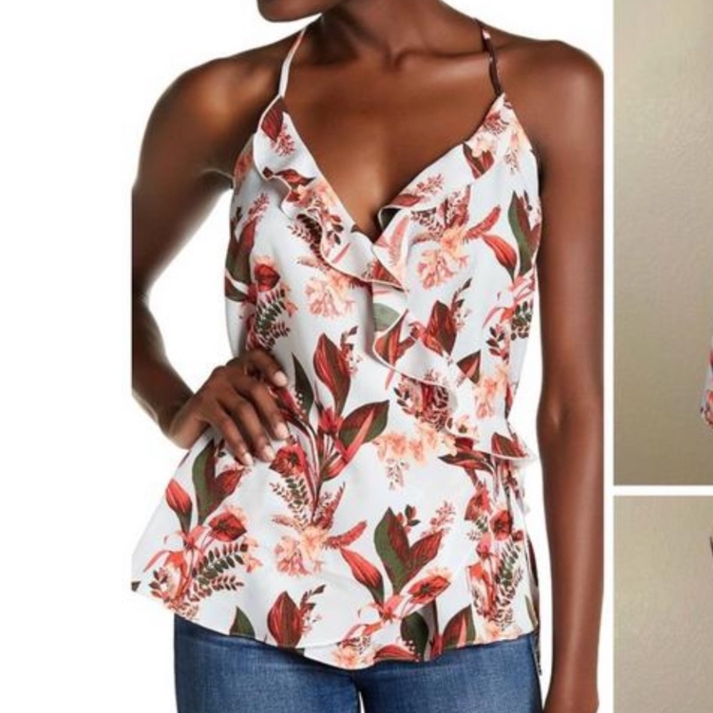 14th & Union Blouse Floral Wrap Racerback Top